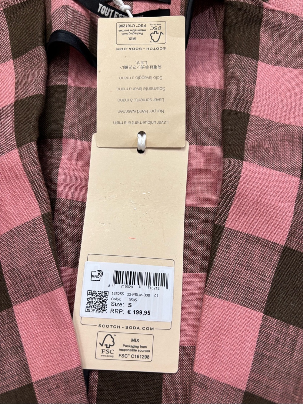 Scotch & Soda Pink and Brown Checked Linen Blazer - Picture 4 of 8